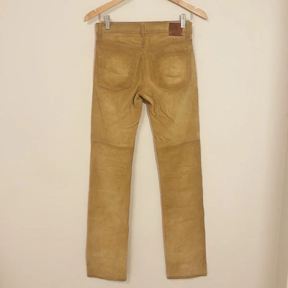 NEW RALPH LAUREN RL Cowboy Boot 100% Leather Pants Distressed Mustard Size 25 - Picture 5 of 8